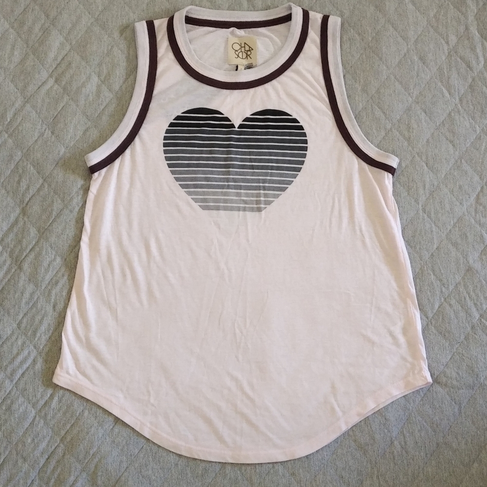 Chaser Striped Heart❤️ Graphic Muscle💪 Tee Sz L